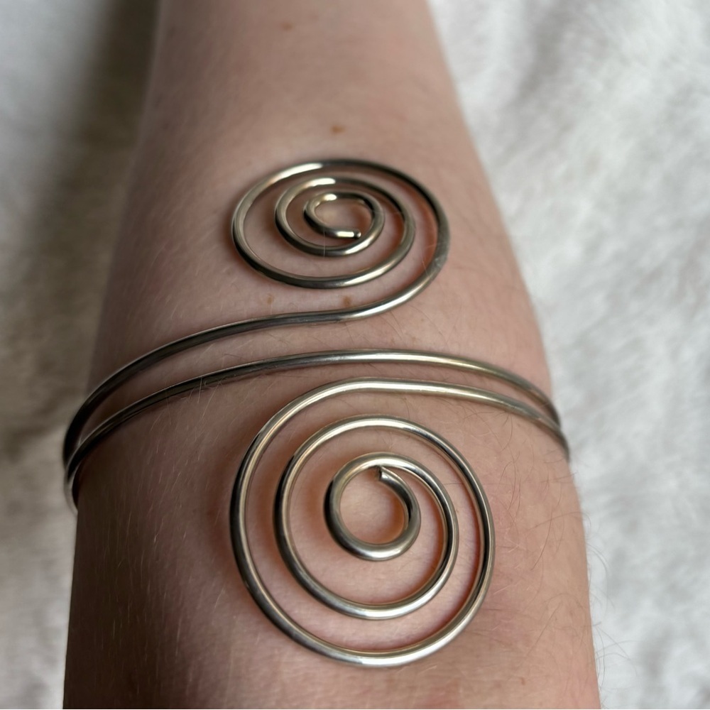Silver Spiral Arm Cuff Bracelet Upper Armband Adjustable Statement Festival - Picture 4 of 6